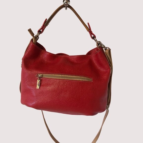 I Medici Firenze Italian Pebbled Leather Red & Tan Crossbody Shoulder Bag Purse - Picture 2 of 16